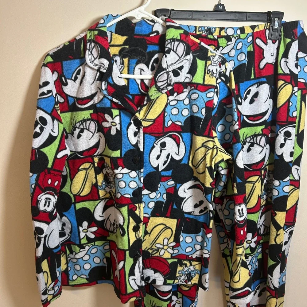 Disney Mickey Minnie Mouse Fleece PJ‎ Set Women's Sz L Cozy Winterwear Comfy - Picture 2 of 6
